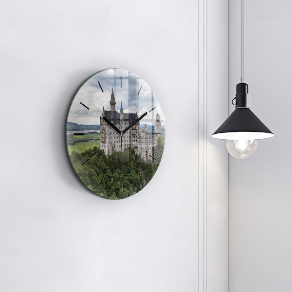 Kulaté skleněné hodiny s fotkou Zámek Neuschwanstein