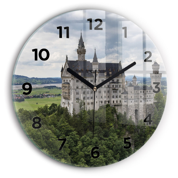 Kulaté skleněné hodiny s fotkou Zámek Neuschwanstein