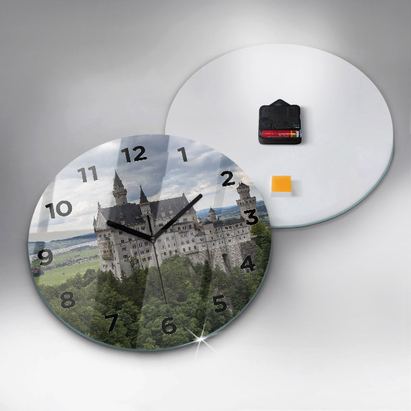 Kulaté skleněné hodiny s fotkou Zámek Neuschwanstein