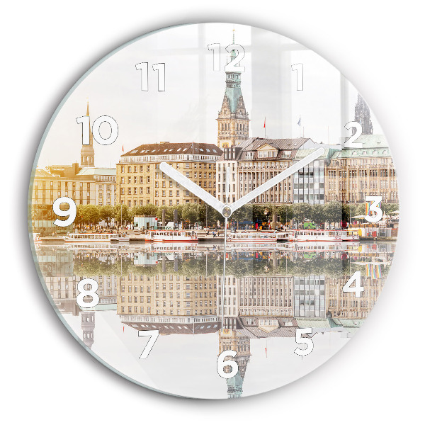 Kulaté skleněné hodiny s fotkou Řeka Hamburk v Německu