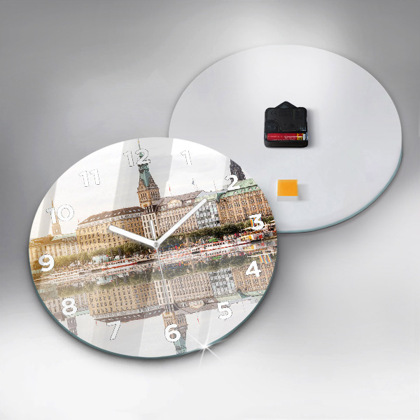 Kulaté skleněné hodiny s fotkou Řeka Hamburk v Německu