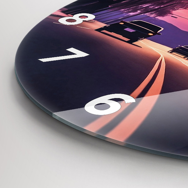 Kulaté skleněné hodiny s fotkou Západ slunce v Los Angeles