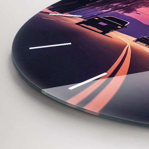 Kulaté skleněné hodiny s fotkou Západ slunce v Los Angeles