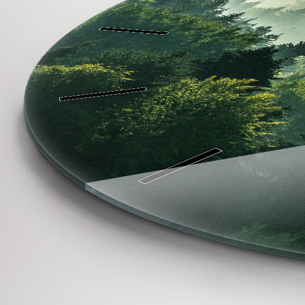 Kulaté skleněné hodiny s fotkou Východ slunce v Beskydech