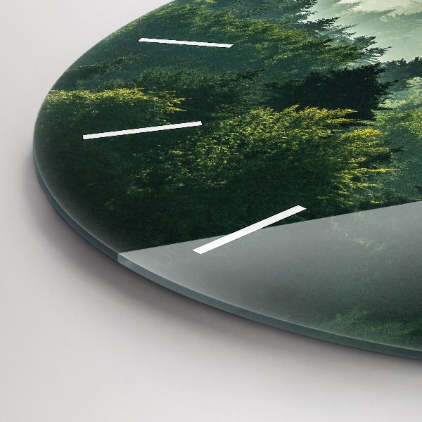 Kulaté skleněné hodiny s fotkou Východ slunce v Beskydech