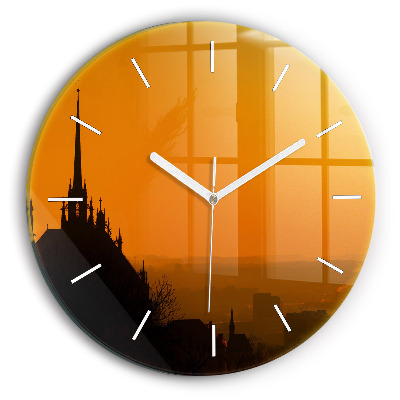 Kulaté skleněné hodiny s fotkou Pohled na brněnskou katedrálu