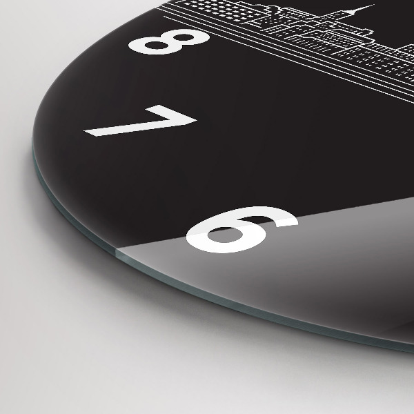 Kulaté skleněné hodiny s fotkou Kresba města Ostravy