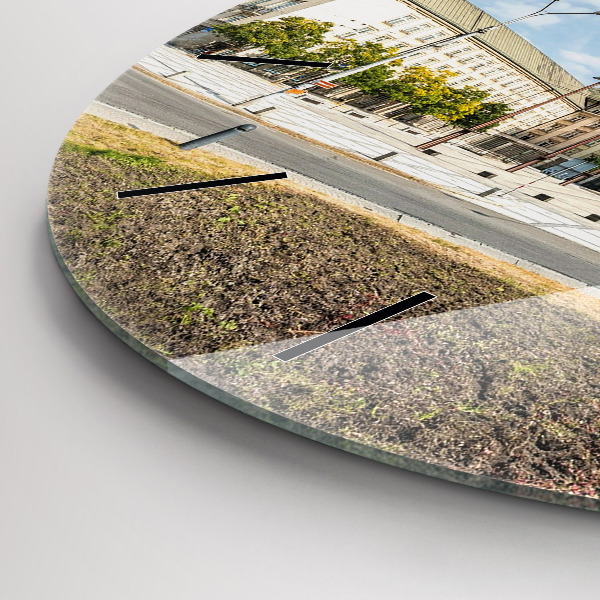 Kulaté skleněné hodiny s fotkou Panorama Ostravy