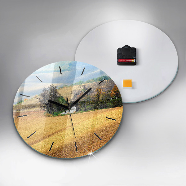 Kulaté skleněné hodiny s fotkou Morava Venkovská krajina