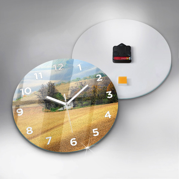 Kulaté skleněné hodiny s fotkou Morava Venkovská krajina