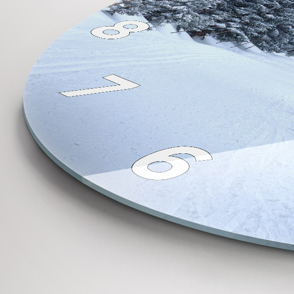 Kulaté skleněné hodiny s fotkou České Krkonoše v zimě