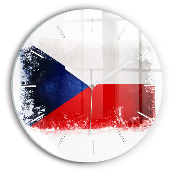 Kulaté skleněné hodiny s fotkou Vlajka České republiky
