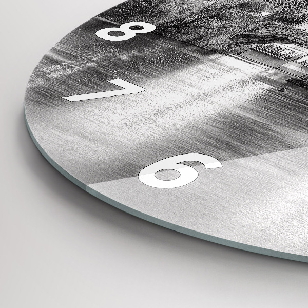 Kulaté skleněné hodiny s fotkou Karlův most v Praze