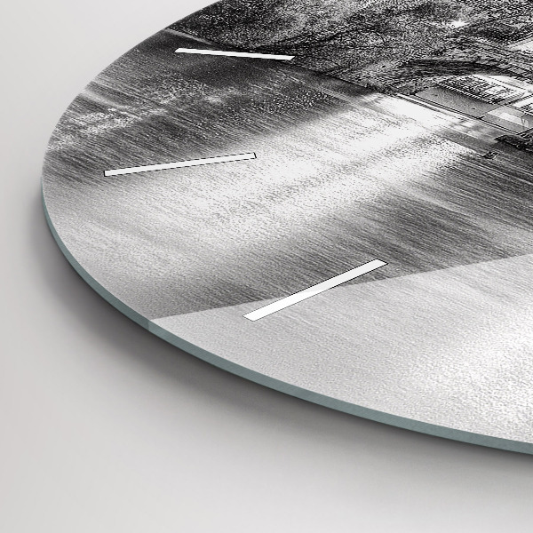 Kulaté skleněné hodiny s fotkou Karlův most v Praze