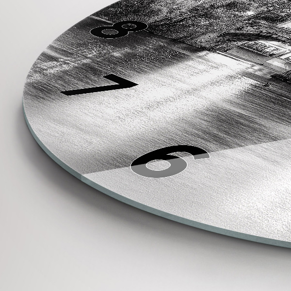 Kulaté skleněné hodiny s fotkou Karlův most v Praze