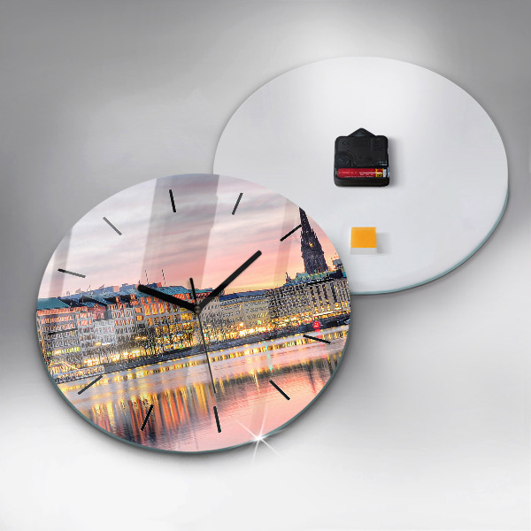 Kulaté skleněné hodiny s fotkou Alster v Hamburku