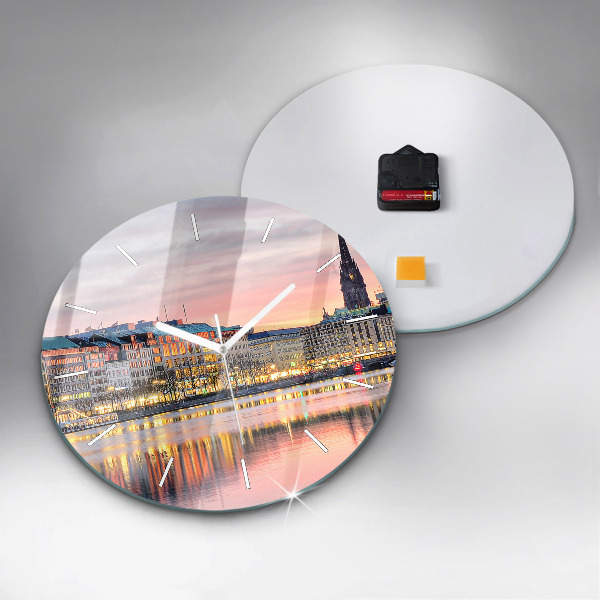 Kulaté skleněné hodiny s fotkou Alster v Hamburku