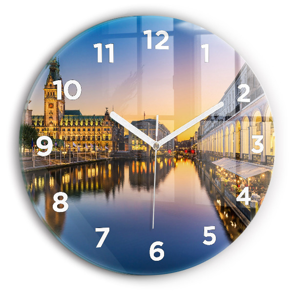 Kulaté skleněné hodiny s fotkou Hamburská radnice