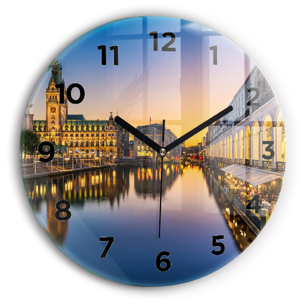Kulaté skleněné hodiny s fotkou Hamburská radnice