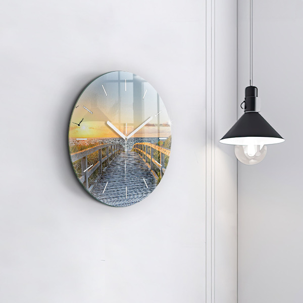 Kulaté skleněné hodiny s fotkou Dovolená na pláži