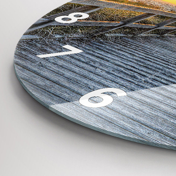 Kulaté skleněné hodiny s fotkou Dovolená na pláži