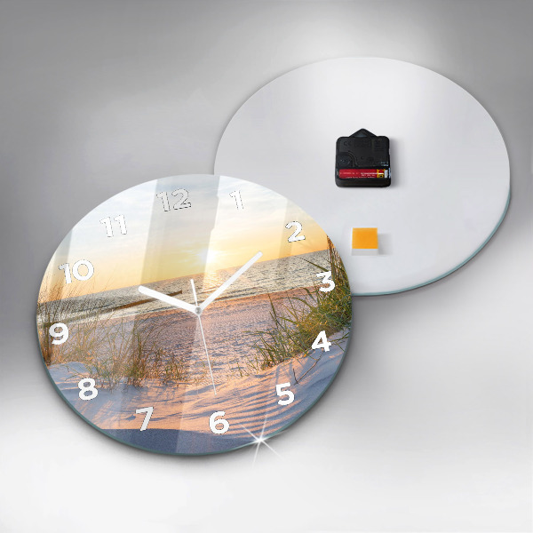 Kulaté skleněné hodiny s fotkou Západ slunce nad mořem