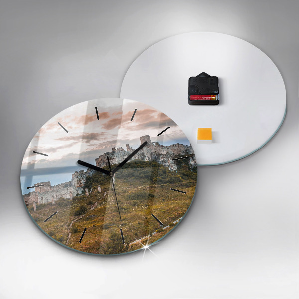 Kulaté skleněné hodiny s fotkou Spišský hrad na Slovensku