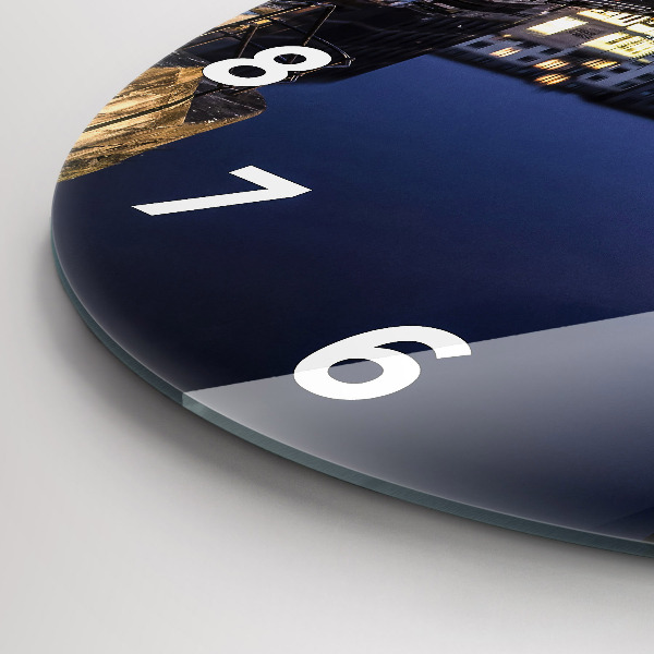 Kulaté skleněné hodiny s fotkou Noční osvětlené město