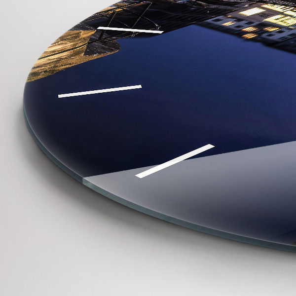 Kulaté skleněné hodiny s fotkou Noční osvětlené město