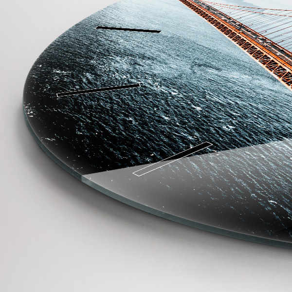 Kulaté skleněné hodiny s fotkou Most Golden Gate