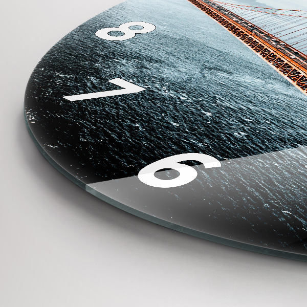 Kulaté skleněné hodiny s fotkou Most Golden Gate