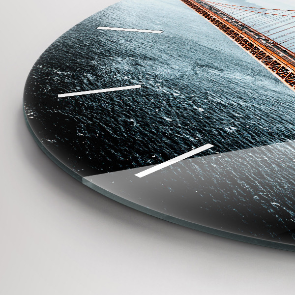 Kulaté skleněné hodiny s fotkou Most Golden Gate