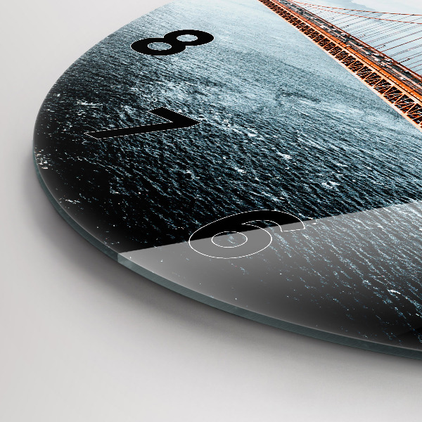 Kulaté skleněné hodiny s fotkou Most Golden Gate