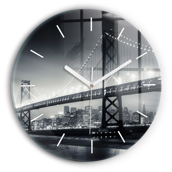 Kulaté skleněné hodiny s fotkou Most v nočním San Franciscu