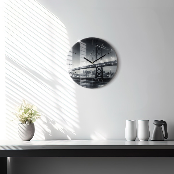 Kulaté skleněné hodiny s fotkou Most v nočním San Franciscu