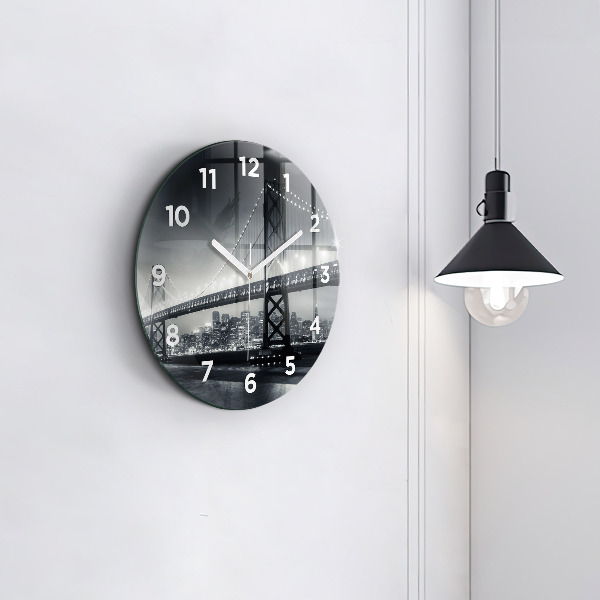 Kulaté skleněné hodiny s fotkou Most v nočním San Franciscu