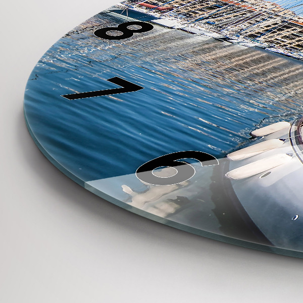 Kulaté skleněné hodiny s fotkou Přístav v Marseille Francie