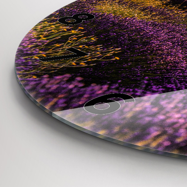 Kulaté skleněné hodiny s fotkou Levandulová louka Francie