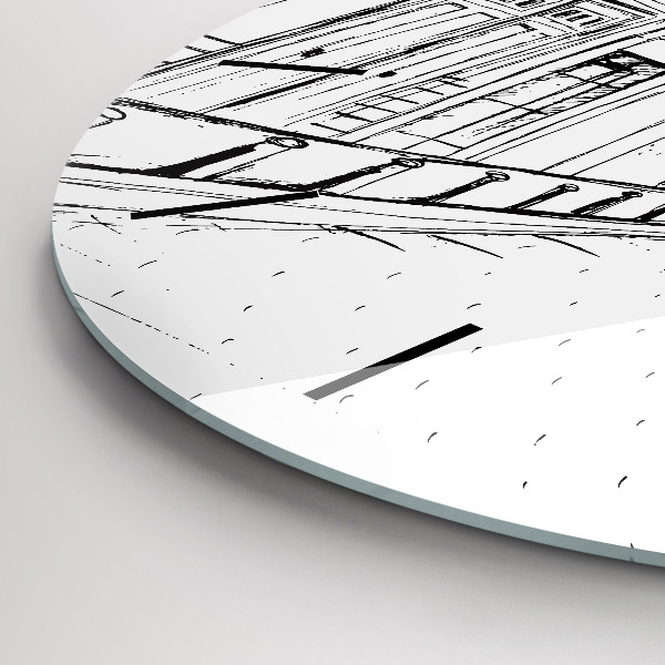 Kulaté skleněné hodiny s fotkou Kresba města Provence