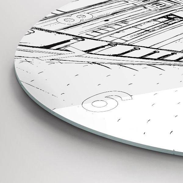 Kulaté skleněné hodiny s fotkou Kresba města Provence