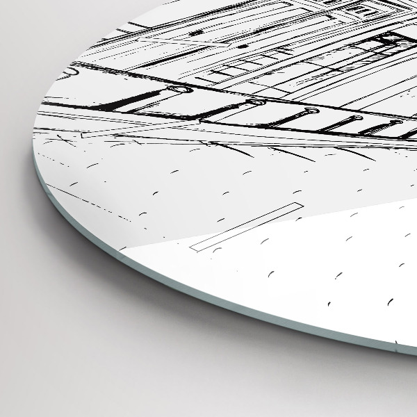 Kulaté skleněné hodiny s fotkou Kresba města Provence