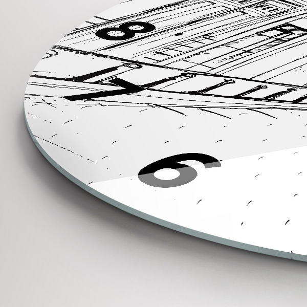 Kulaté skleněné hodiny s fotkou Kresba města Provence