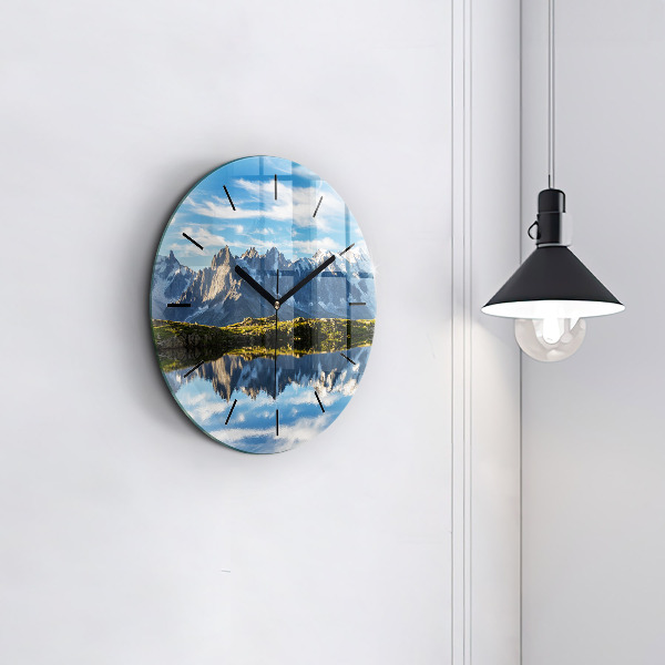 Kulaté skleněné hodiny s fotkou Údolí Chamonix, Alpy