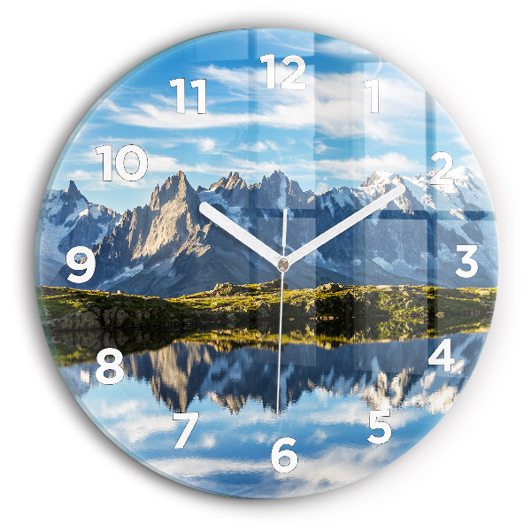 Kulaté skleněné hodiny s fotkou Údolí Chamonix, Alpy