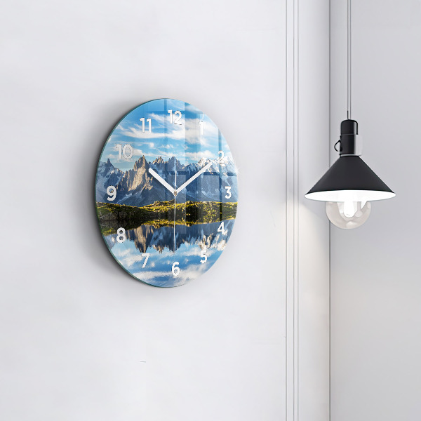 Kulaté skleněné hodiny s fotkou Údolí Chamonix, Alpy