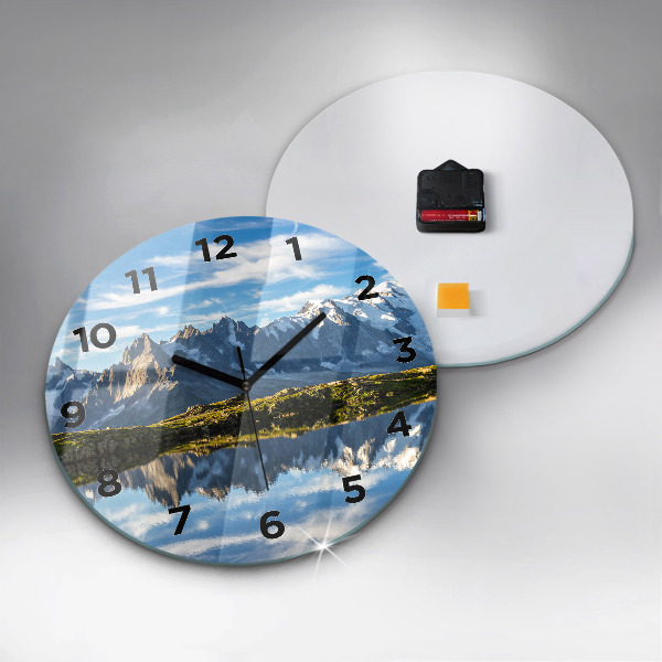 Kulaté skleněné hodiny s fotkou Údolí Chamonix, Alpy