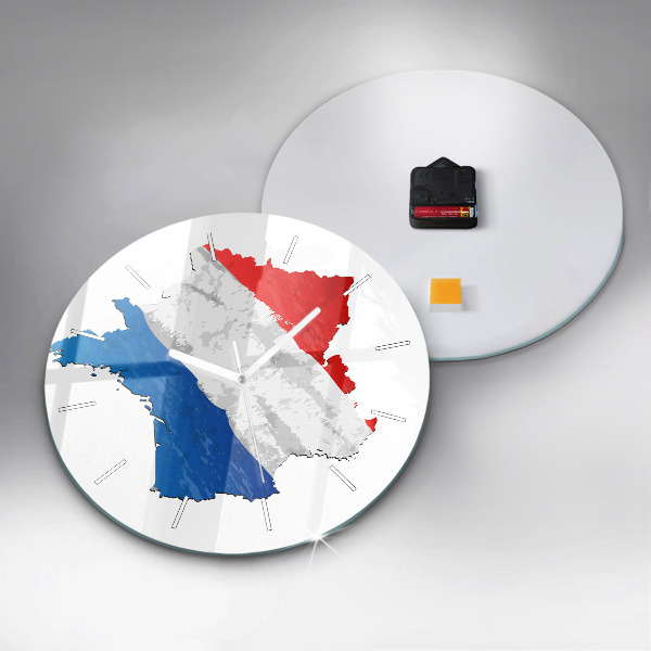 Kulaté skleněné hodiny s fotkou Vlajka Francie