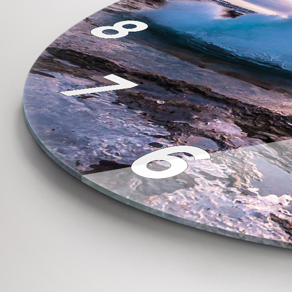 Kulaté skleněné hodiny s fotkou Gejzír na ostrově Island