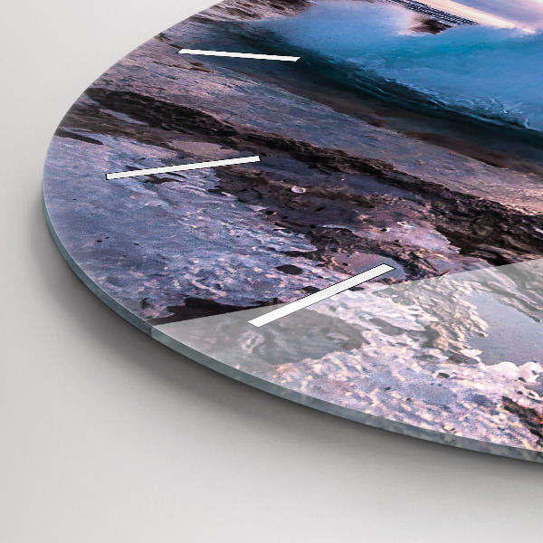 Kulaté skleněné hodiny s fotkou Gejzír na ostrově Island