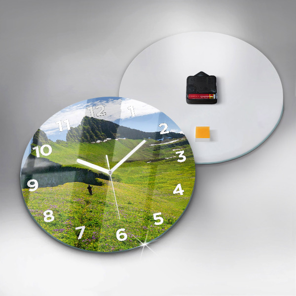 Kulaté skleněné hodiny s fotkou Přírodní rezervace Hornstrandir Island